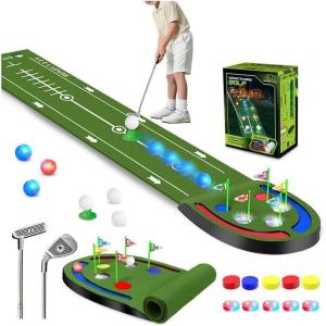 imageVATOS Golf Putting Mat Indoor for Kids  Golf Game Set with LED Balls Glow Cups Irons ampamp Putters Portable Putting Green Outdoor for Home Backyard Office Party Golfing Gifts for Kids 614