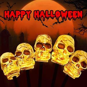 imageVATOS Halloween Decorations Outdoor Skull Solar Lights  5Pack Skeleton Outside Pathway Lights Waterproof Solar Powered Skull Stakes Lights Scary Halloween Outdoor Lighted Holiday Party Yard Decor