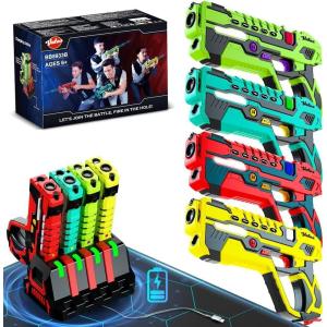 imageVATOS Rechargeable Toy Guns Set  4 Player Toy Gun with Charging Station No Vests Needed Infrared Toy Guns with Data Display for Kids Teen Adults Family Group Activity Game for All Ages