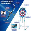 imageVATOS 2 Pack Bow and Arrow Toy with LED Light  4 in 1 Archery ampamp Dart Game Set with 20 Suction Cup Arrows Shark Glow Target ampamp Dart Board  IndoorOutdoor Birthday Gift for Kids Boys Girls Ages 512Blue
