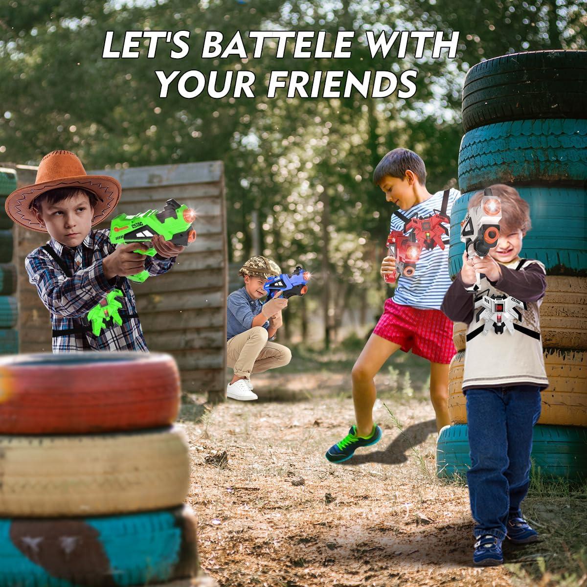 imageVATOS Rechargeable Infrared Gun Set  4 Infrared Tag Sets with Vest Rechargeable Battery 4in1 Charger Upgraded Indoor Outdoor Game for Adults Kids Toy Gifts for Boys Girls Age 612 Years Old