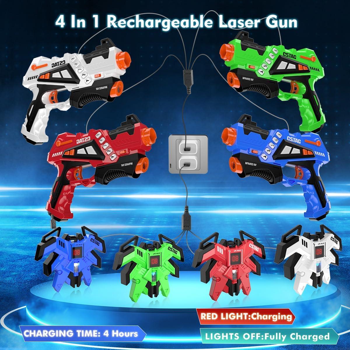 imageVATOS Rechargeable Infrared Gun Set  4 Infrared Tag Sets with Vest Rechargeable Battery 4in1 Charger Upgraded Indoor Outdoor Game for Adults Kids Toy Gifts for Boys Girls Age 612 Years Old