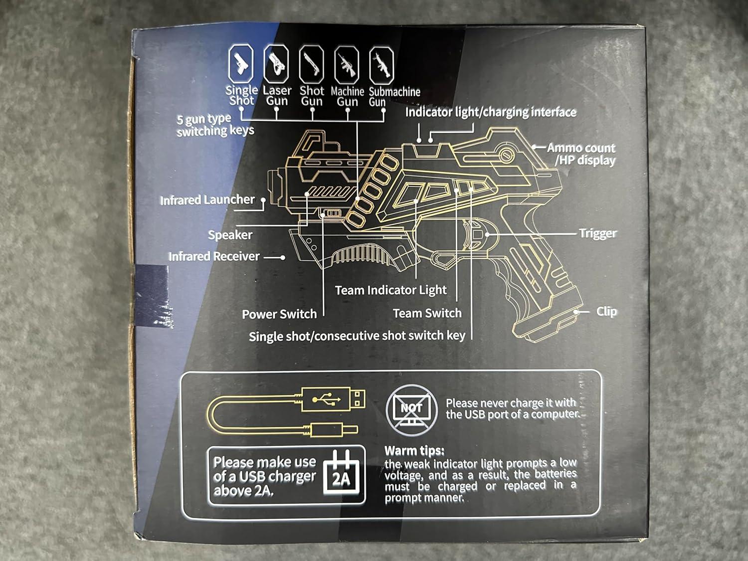 imageVATOS Rechargeable Infrared Gun Set  4 Infrared Tag Sets with Vest Rechargeable Battery 4in1 Charger Upgraded Indoor Outdoor Game for Adults Kids Toy Gifts for Boys Girls Age 612 Years Old