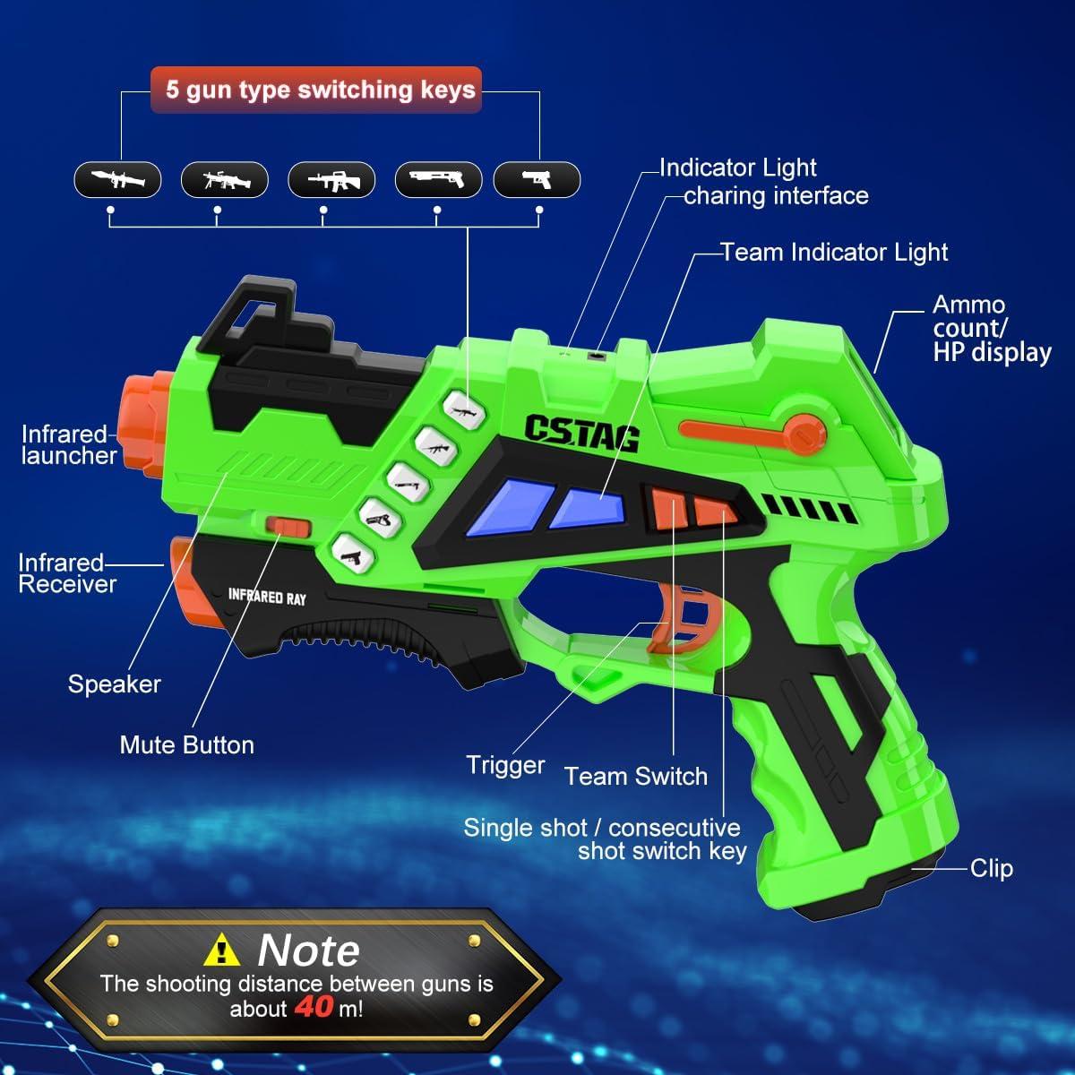 imageVATOS Rechargeable Infrared Gun Set  4 Infrared Tag Sets with Vest Rechargeable Battery 4in1 Charger Upgraded Indoor Outdoor Game for Adults Kids Toy Gifts for Boys Girls Age 612 Years Old