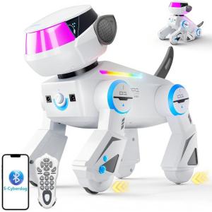 imageVATOS Remote Control Robot Dog Toy for Kids Smart Programmable Robotic Dog with MultiColor LED Eyes ampamp Bluetooth Player Singing Dancing Interactive Robot Puppy for Boys Girls Ages 310 GreyWhite