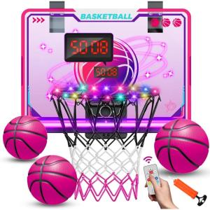 imageVATOS Basketball Hoop for Girls Indoor LED Basketball Hoop with 7 Color Lights Glowing Rim Scoreboard ampamp Remote Controller Basketball Set Sports Toys Birthday Gifts for Girls Kids Teens 512