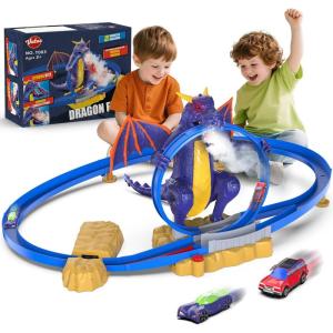 imageVATOS Dragon Slot Track Cars Set Toys  Racing Car Toy with Light ampamp Spray 47 Years Old Boy Girls Toys Activity Indoor Kids Track Race Car Gifts
