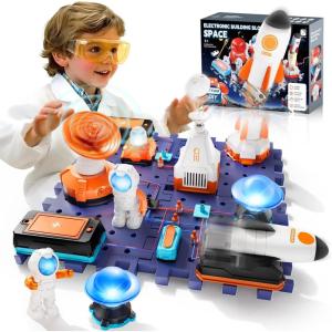 imageVATOS Space Science Circuit Kits for Kids  31PCS Electronics Exploration STEM Kit with 100 Projects Rocket Launcher ampamp Light Up Astronaut  Educational Learning Toy Gift for Boys Girls Ages 6