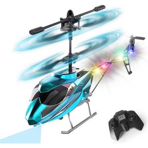 imageVATOS RC Helicopter for Boys 24G Remote Control Helicopter with LED Light for Kids 12 Years Old Fixed Height OneKey TakeOff Indoor RC Planes Ideal Festival Gifts for Boys AdultsBlue