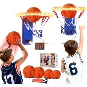 imageVATOS 2 Pcs LED Basketball Hoop Toy Set  Mini Basketball Hoop Indoor for Kids with 2 Game Mode Sound Effect AutoScore ampamp 4 Balls Stickon Basketball Hoop Toy Sport Game for Kids 38