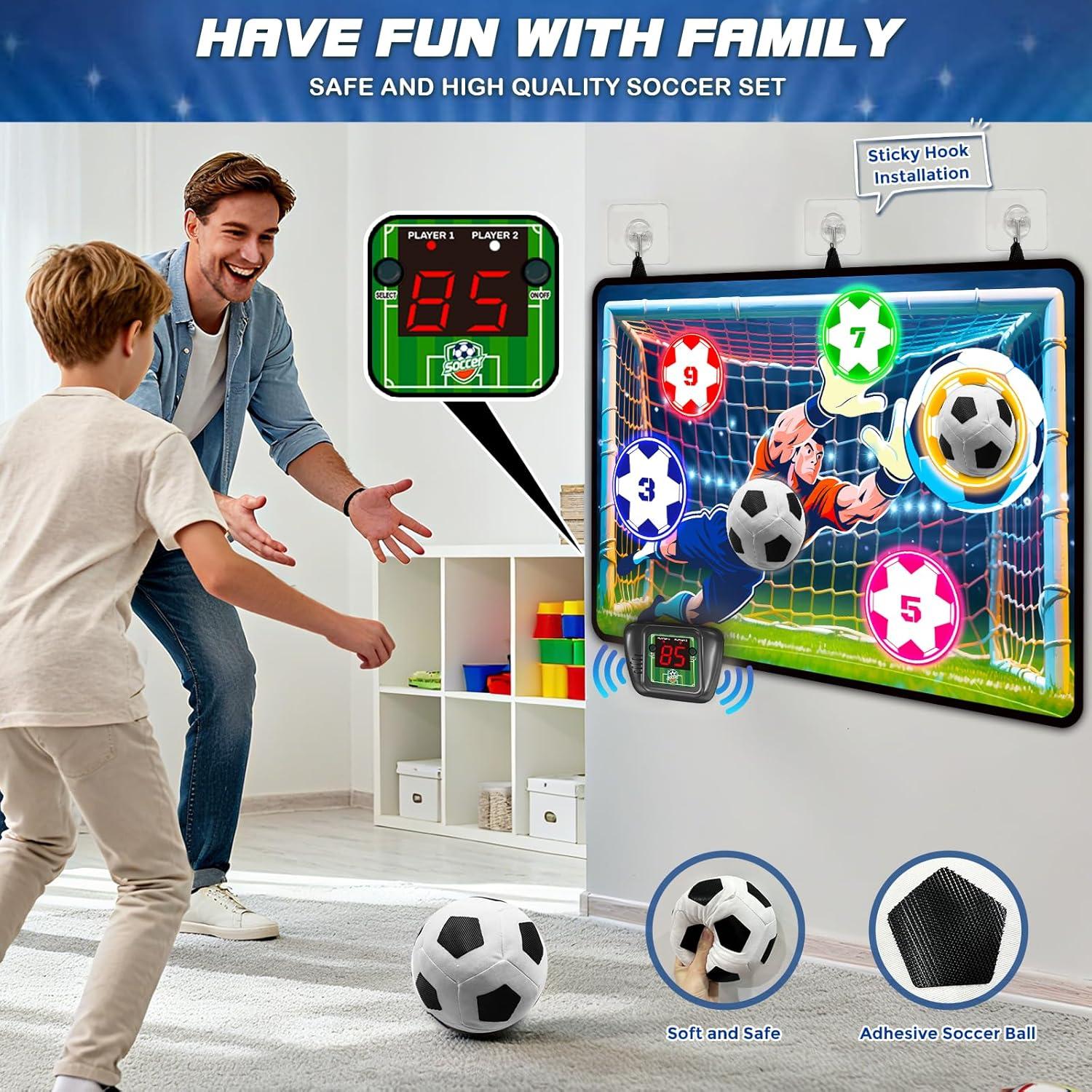 imageVATOS Electronic Scoring Soccer Toy Game Set for Kids Indoor Outdoor Soccer Training Target with RealTime Scoring 2 Modes Fabric Goal and 2 Soft Balls Fun Sport Birthday Ages 3