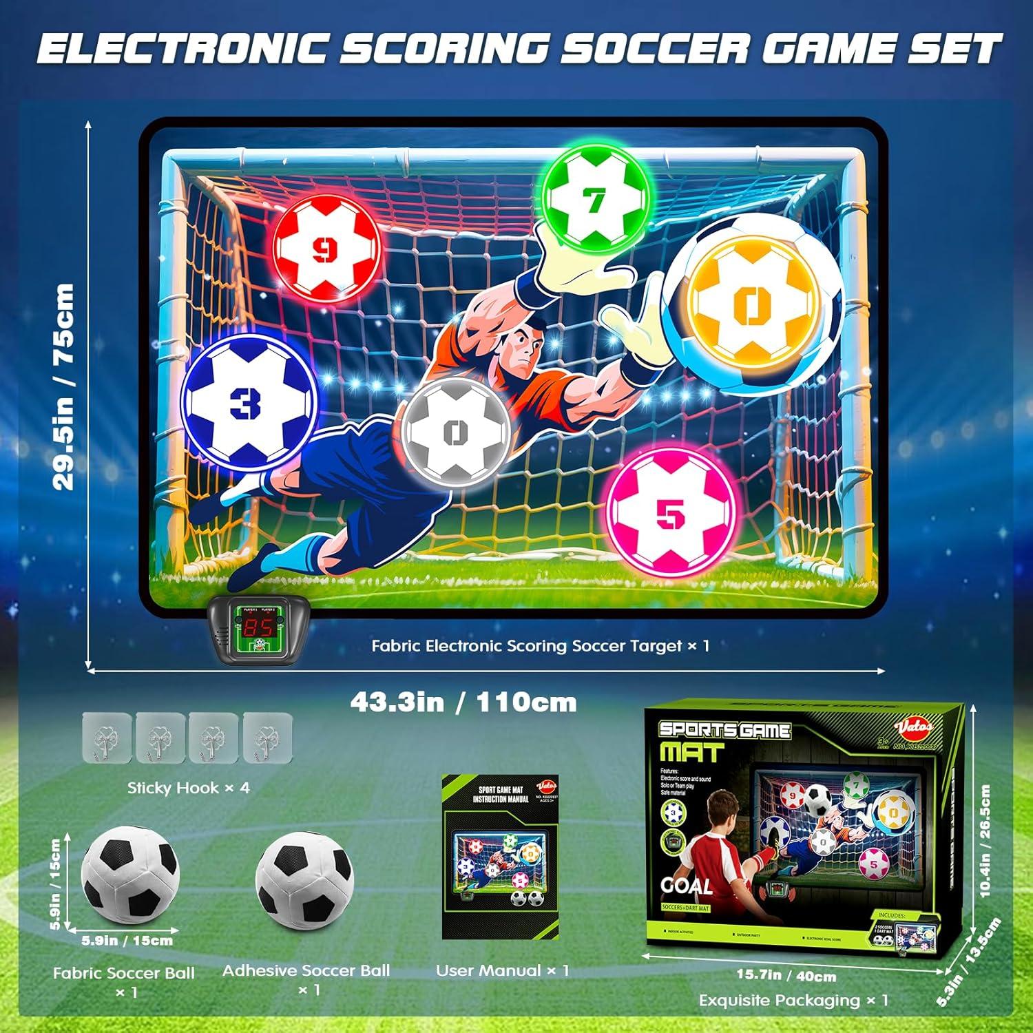 imageVATOS Electronic Scoring Soccer Toy Game Set for Kids Indoor Outdoor Soccer Training Target with RealTime Scoring 2 Modes Fabric Goal and 2 Soft Balls Fun Sport Birthday Ages 3