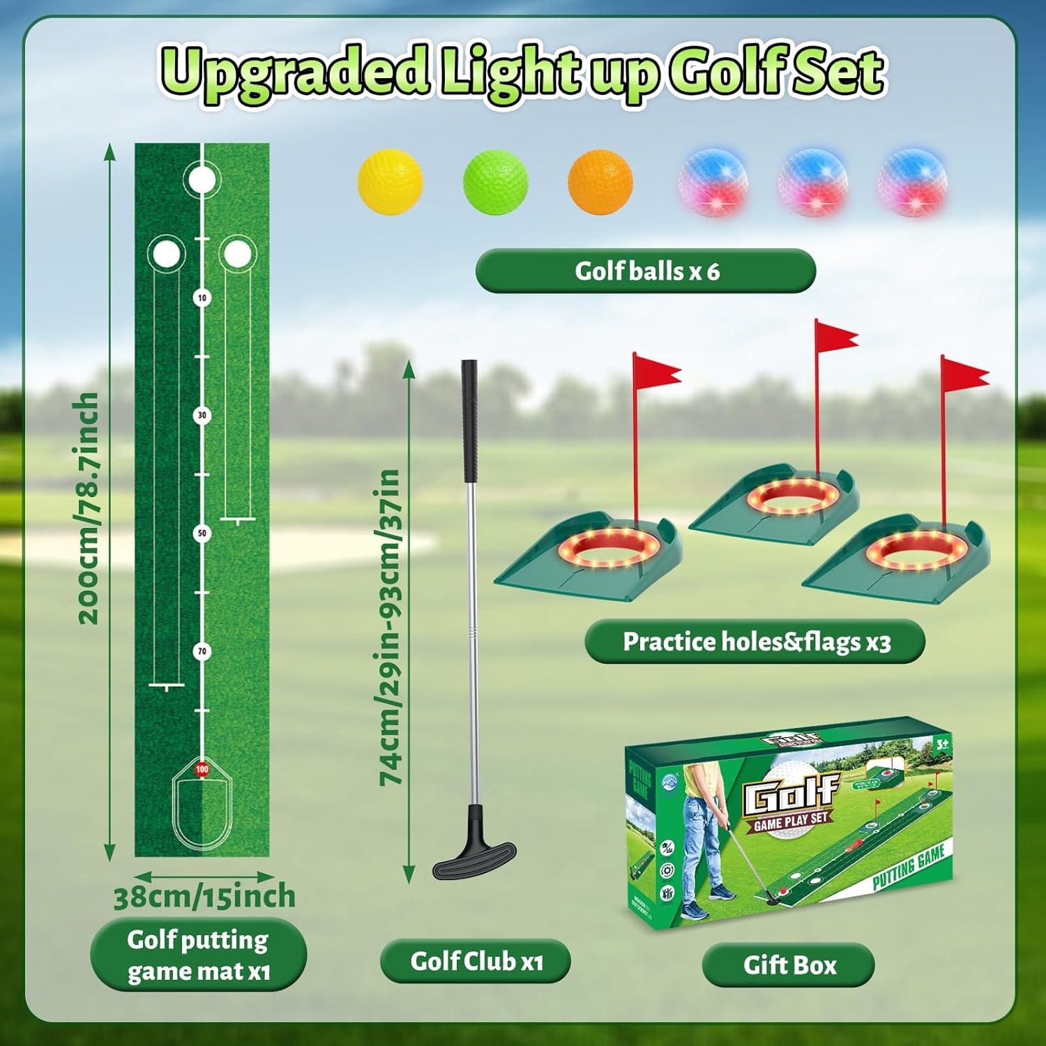 imageVATOS Golf Putting Set for Kids  Light up Kids Golf Game Toys with Putting Mat Putter 3 Holes ampamp 6 Balls 3 Glow Indoor Outdoor Yard Golfs Game Sports Toys Birthday Gifts for Boys Girls Kids 38