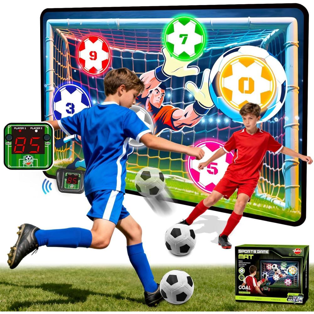 imageVATOS Electronic Scoring Soccer Toy Game Set for Kids Indoor Outdoor Soccer Training Target with RealTime Scoring 2 Modes Fabric Goal and 2 Soft Balls Fun Sport Birthday Ages 3