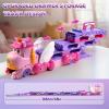 imageVATOS Toddler Truck Car Toys for 3 4 5 6 Year Old Girls Foldable Race Track Toy with 6 Race Cars Portable Transport Carrier Truck with Light ampamp Music Princess Toys Cars Gift for Kids Girls