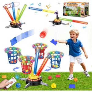 imageVATOS 3 in 1 Bean Bag ampamp Ring Toss Game Musical Jumping for Kids Electric Spinning Base with Remote Lights 12 Sandbags 12 Tossing Rings 12 Balls Indoor Outdoor Backyard Sport Toy for Boy Girl 3