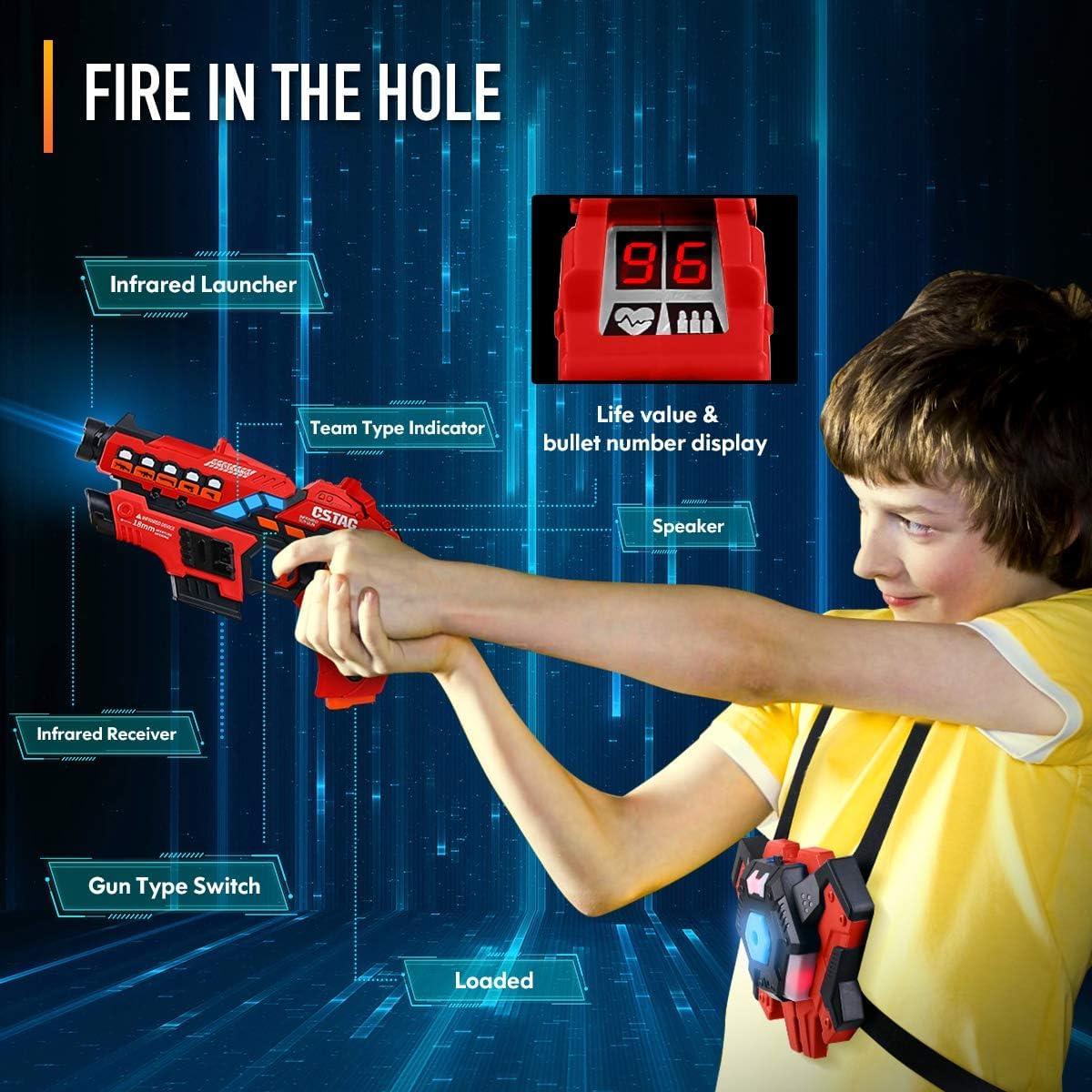 image:imageVATOS Laser Tag  Set of 4 Laser Tag with LED Display Screen and Mist Vests for Kids Teenager Adults Family Group Outdoor Laser Game Fun Toy for 6 7 8 9 10 11 12 Boys Girls