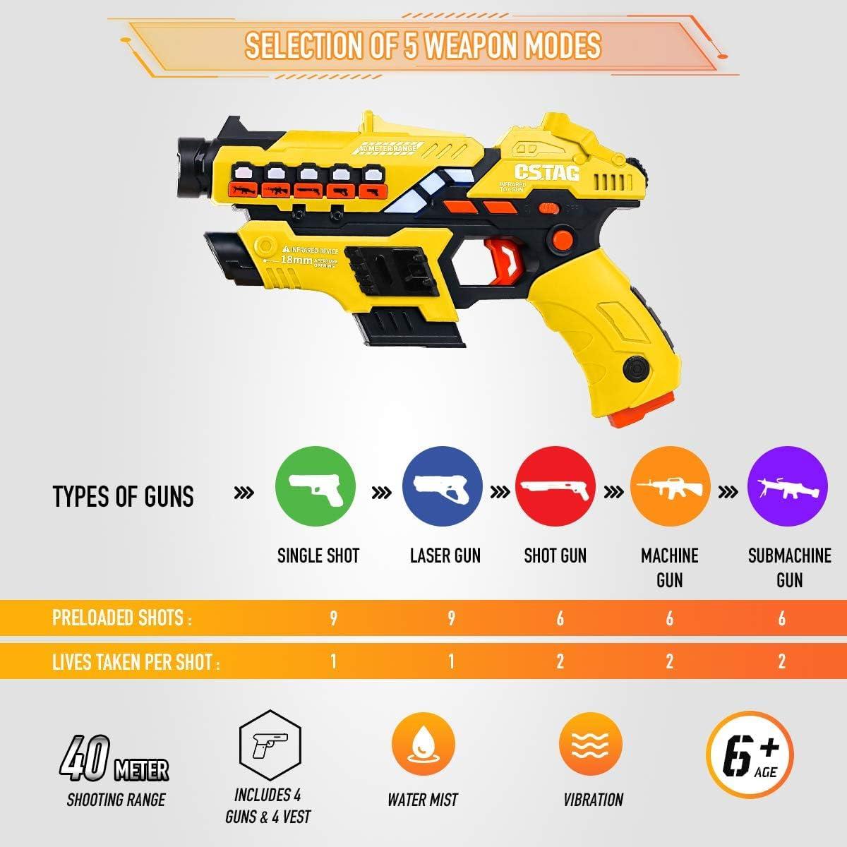 image:imageVATOS Laser Tag  Set of 4 Laser Tag with LED Display Screen and Mist Vests for Kids Teenager Adults Family Group Outdoor Laser Game Fun Toy for 6 7 8 9 10 11 12 Boys Girls