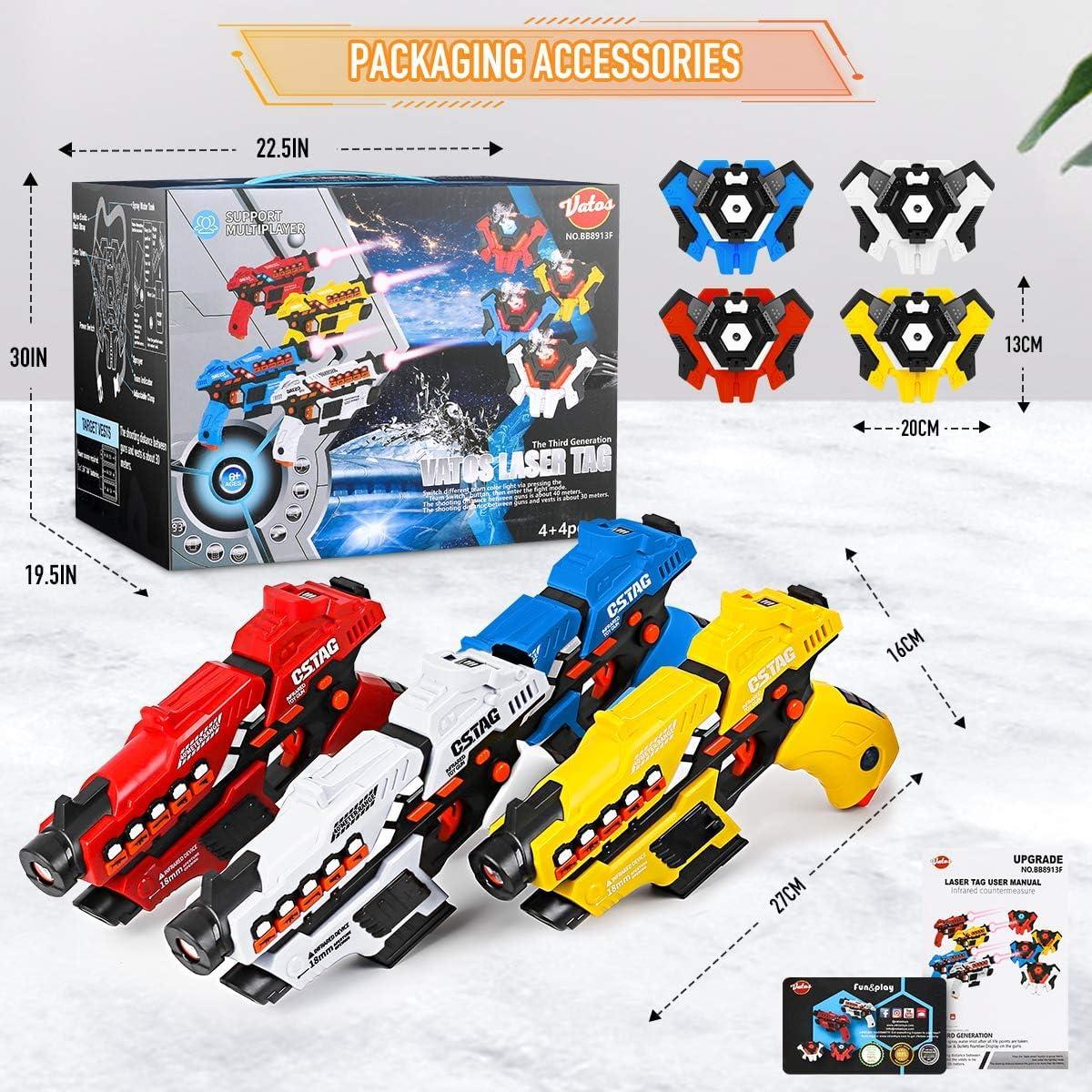 image:imageVATOS Laser Tag  Set of 4 Laser Tag with LED Display Screen and Mist Vests for Kids Teenager Adults Family Group Outdoor Laser Game Fun Toy for 6 7 8 9 10 11 12 Boys Girls