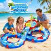 image:imageVATOS 2Tier Outdoor Water Table Toys for Kids 61PCS DIY Summer Waterways Playset with Pump Toddler Water Park Toys for Pool Backyard Beach Sensory Activity Fun Toy Gift for Boys Girls 35 48