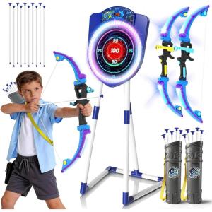image:imageVATOS 2 Pack LED Bow and Arrow for Kids with Auto Scoring Light Up Archery Set with 10 Suction Cup Arrows 2 Quivers LED Archery Target Indoor Outdoor Backyard Toy Gift for for Boys Girls Ages 512