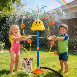 image:imageVATOS Water Sprinkler Outdoor Yard Toy for Kids Smile Face Rainbow Splash Toy with 8 Wiggle Tubes 4 Nozzle Backyard Lawn Water Sprinkler Summer Family Games Fun Water Toys for Kids 38 Boy Girl