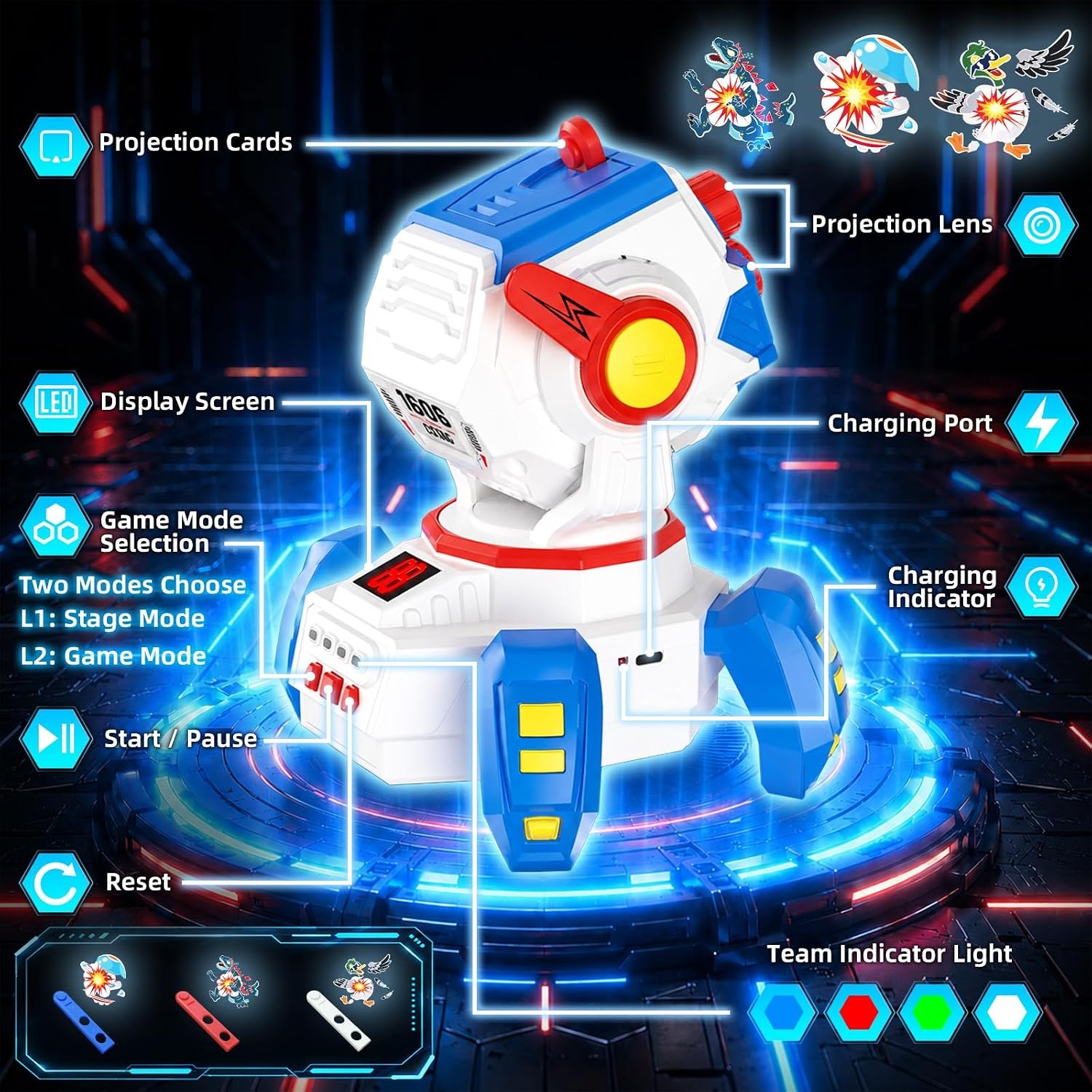 image:imageVATOS Rechargeable Laser Tag Set 2 Infrared Laser Tag Guns Interactive Projection with LED Score Display amp 3 Target Cards Kids Adults Shooting Battle Game Family Fun Toys Gift for Boys Girls 6