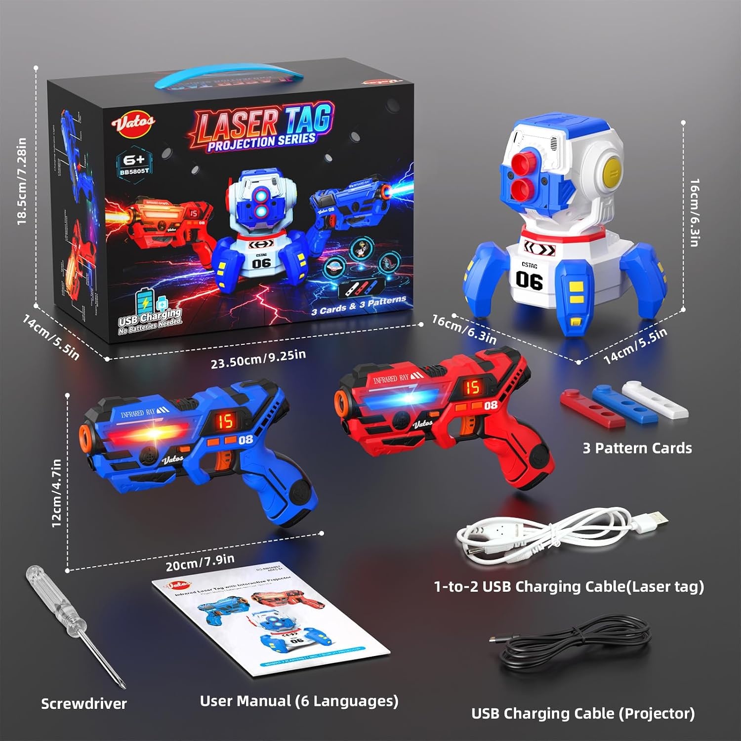 image:imageVATOS Rechargeable Laser Tag Set 2 Infrared Laser Tag Guns Interactive Projection with LED Score Display amp 3 Target Cards Kids Adults Shooting Battle Game Family Fun Toys Gift for Boys Girls 6