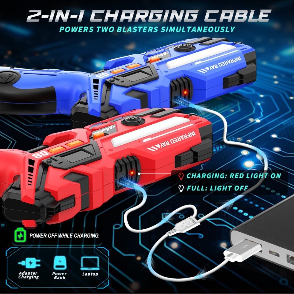 image:imageVATOS Rechargeable Laser Tag Set of 4 Infrared Laser Tag Guns with LED Screen Sound amp Vibration 40m Range  Indoor Outdoor Shooting Game Toys for Boys Girls Family Birthday Gift for Kids 6Red and Blue
