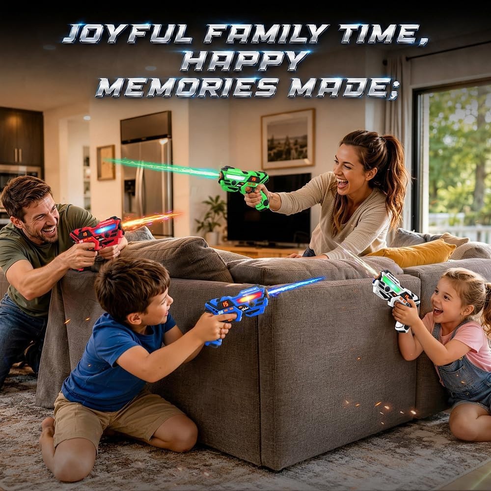 image:imageVATOS Rechargeable Laser Tag Set of 4 Infrared Laser Tag Guns with LED Screen Sound amp Vibration 40m Range  Indoor Outdoor Shooting Game Toys for Boys Girls Family Birthday Gift for Kids 6Red blue white and Green