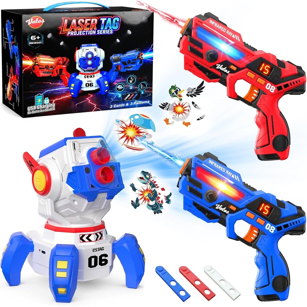 image:imageVATOS Rechargeable Laser Tag Set 2 Infrared Laser Tag Guns Interactive Projection with LED Score Display amp 3 Target Cards Kids Adults Shooting Battle Game Family Fun Toys Gift for Boys Girls 6